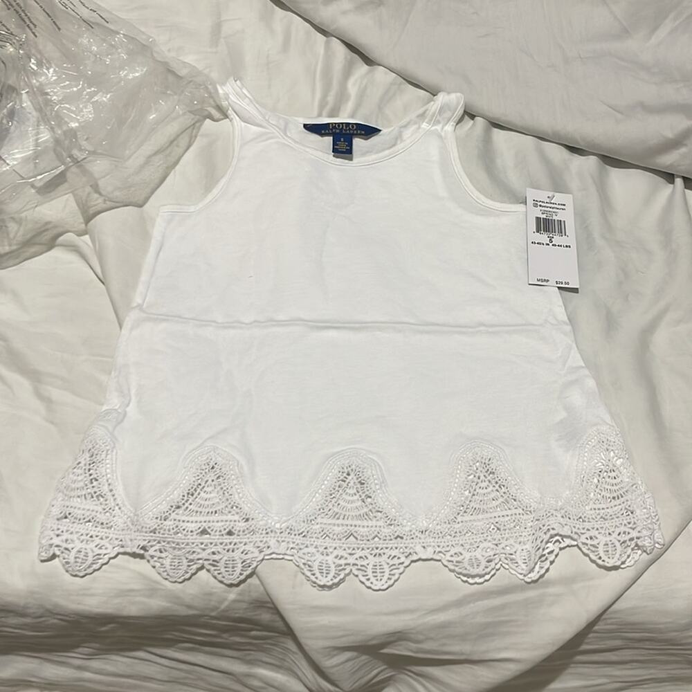 Ralph Lauren 5 white a line tank scalloped lace hemline cotton modal nwt